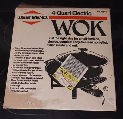 4 Quart Electric Wok West Bend 79804 1988 Compact Immersible Red Description  • $20