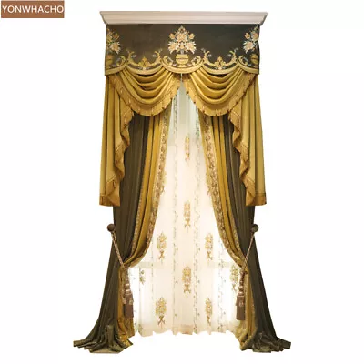 Elegant Embroidery Coffee Green Velvet Cloth Blackout Curtain Valance Drape B802 • $342