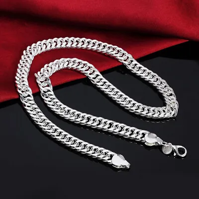 Men's 10mm 925 Sterling Solid Silver Sideways Chain Necklace Jewelry Gift • $8.37