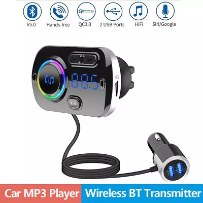 Wireless BT Car FM Transmitter Kit 2 USB Charger MP3 Player AUX Handsfree • £11.99
