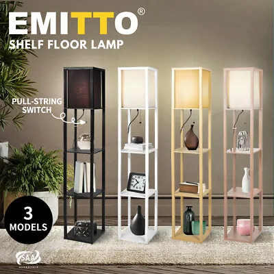 $59.99 • Buy EMITTO LED Floor Lamp Tripod Corner Storage Shelf Stand Reading Light Wooden