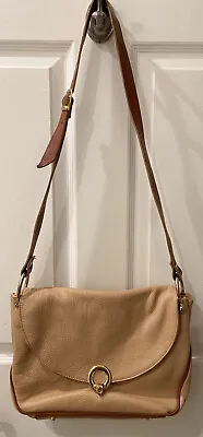 $75 • Buy Valentina Made In Pell Italy Long Strap Leather Shoulder Bag - Beige