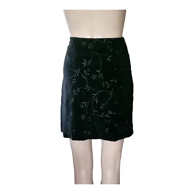 J Crew Embroidered Floral Velvet Mini Skirt Black Hidden Side Zipper Size 10 • $24.98