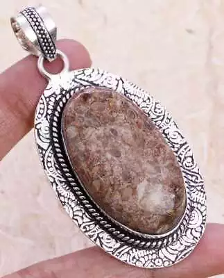 Lovely Turtella Jasper 925 Silver Plated Handmade Pendant Of 2.2  Ethnic • $1.99