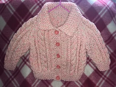 Brand New Hand Knitted Peach Mix Baby Girls Cardigan 20” Chest Age 6-12 Months • £7