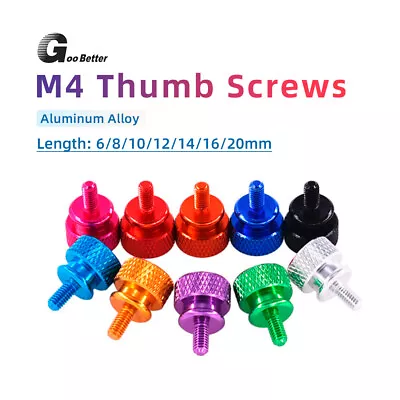 M4 Coloure Aluminium Anodised Knurled Thumb Screws High Head Hand Grip Knob Bolt • $1.62