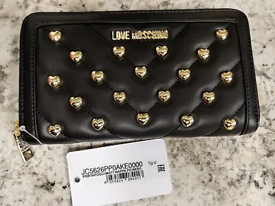 Love Moschino Gold Heart Stud Quilted Black Zip Around Wallet (JC5626PP0AKE0000) • $59.99