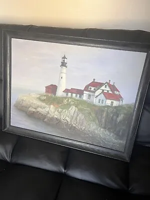 Portland Maine Lighthouse Oil Painting 18x24 Cavanaugh Framed RARE! ORIG. 1 Of 1 • $250