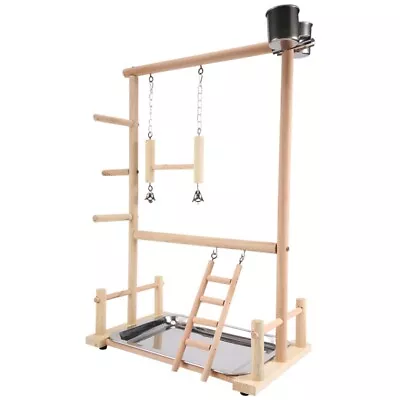 Parrots PlaygroundNatural Wooden Parrot Perch Gym Play Stand Parakeet With Cups • $35.92