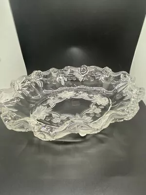 Mikasa Walther Crystal Footed Serving Bowl Frosted Floral Carmen Pattern • $25