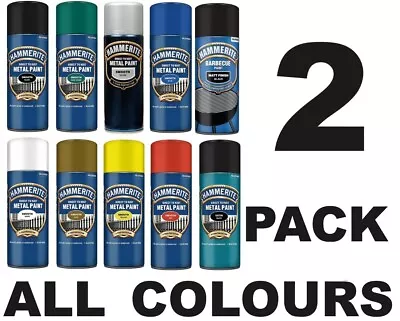 2 X Hammerite Smooth 400ml ALL COLOURS Direct To Rust Metal Spray Paint • £19.99