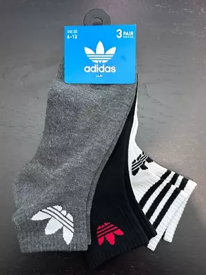 Adidas 3Pk. Quarter Socks Black/Gray/White Mens Size 6-12 • $13.96