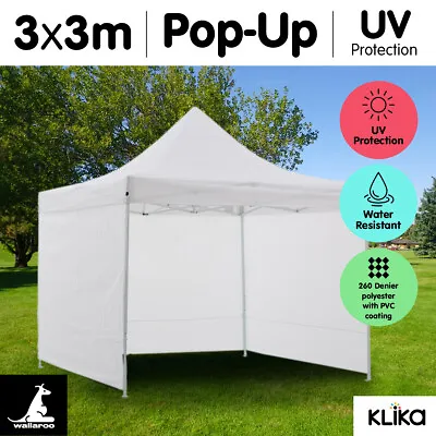 WHITE 3x3 WALLAROO POP UP OUTDOOR GAZEBO FOLDING TENT PARTY MARQUEE SHADE CANOPY • $265