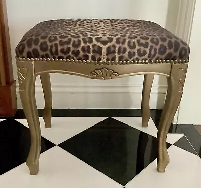 French Louis XV Style Gold Painted Calf Hair Leopard  Ottoman / Stool • $250.75