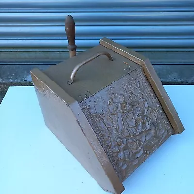 Vintage Antique Brass? Fireplace Bin Ash Box Coal Scuttle Kindling Storage • £49.99