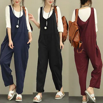 $27.79 • Buy Womens Sleeveless Dungaree Baggy Casual Playsuit Overalls Romper Pants Jumpsuit