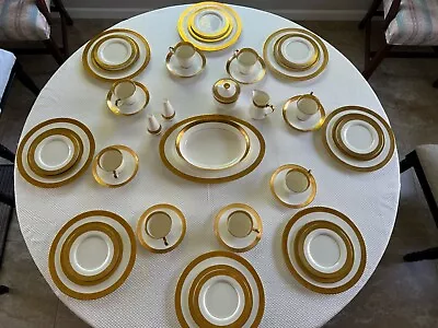 Vintage Mikasa  HARROW  Bone China Gold Rim Dinner Service 46pc Set READ • $272