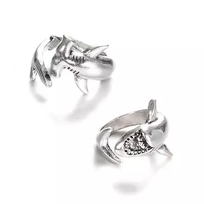 2Pcs/Set Simple Adjustable Alloy Shark Open Rings Unisex Jewelry Z9 New W4 Y0O0 • $5.50