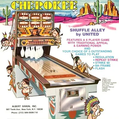 Cherokee United Arcade Flyer Original 1977 NOS Shuffle Alley Bowling Game Art • $27.20