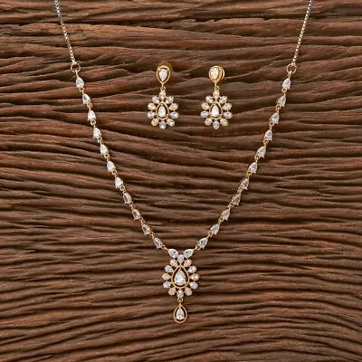 Indian Pakistani 22 Ct Gold Plated Cubic Zirconia Necklace Earrings Chocker • £22