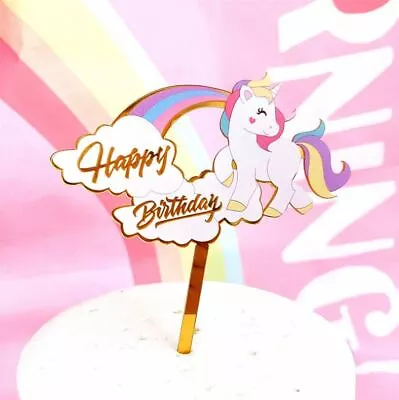 Rainbow Unicorn Cake Topper Happy Birthday Rainbow Cloud Party Cake Decoration • $8.95