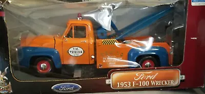 Road Signature 1953 Ford F-100 Wrecker Tow Truck 1:18 Scale Diecast Orange /Blue • $56.99