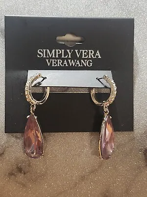 Simply Vera Vera Wang Silver Tone Pave And Lavender Drop Hoop Earrings 1.5  New • $12.99