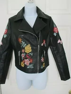 Romeo & Juliet Couture Embroidered Floral Moto Biker Jacket Size M  • $69.99