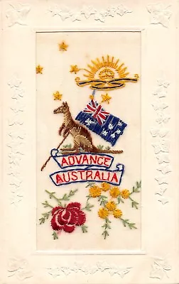 Postcard  Military Wwi Silks  Advance Australia  Flag Roo     Tuck • £15.90