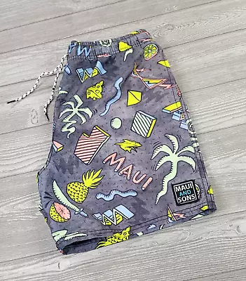 Maui And Sons Mens M Island Slice Board Shorts Lined Swim Trunks All Over Print • $19.97