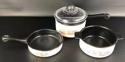 $10.66 • Buy Vintage Play Pretend Kitchen Pots And Pan Set Skillet Rose Two Tone Toy