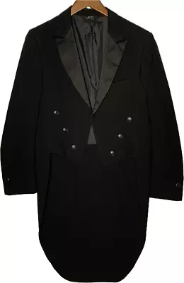 Vintage After Six Tuxedo Tails Size 40L  Black Satin Lapel Tailcoat Formal Frock • $69.95