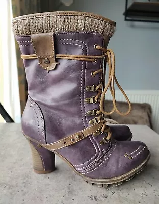 Mustang Purple Faux Leather Lace Up Calf Boots Size 6 39 - Please Read Desc. • £4.99