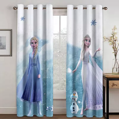 3D Frozen Elsa Anna Girls Bedroom Curtains Ring Blackout Door Decor UV Protect • £26.66