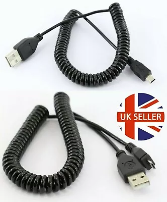 USB To Micro Or Mini Spiral Cable Data Sync Charger Leads 1m 2m Stretchy Coiled • £3.89