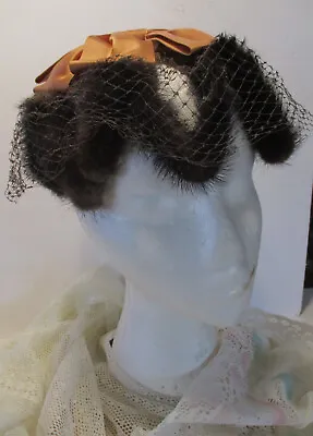 Women's Vintage 50/60s Mink Fur Hat W/ Satin Bow And Netting - Nice Condition! • $22.99