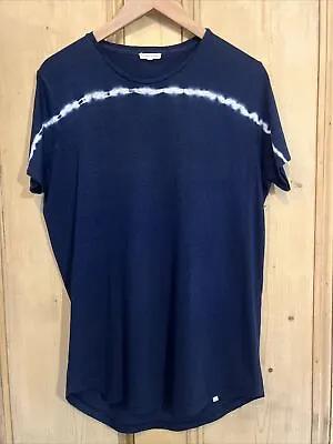 Orlebar Brown Navy Blue T-Shirt With Horizontal Tie Dye Detail. Medium. P2P 20in • £17