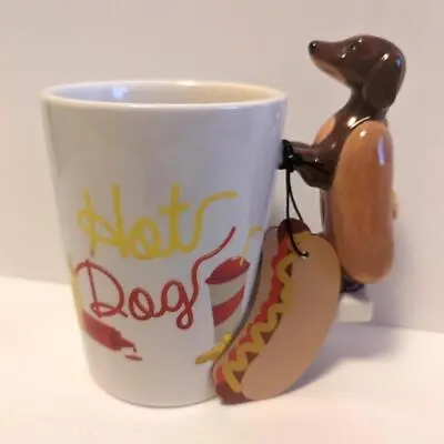 Hot Dog Mustard Dachshund Coffee Tea Mug Figural Handle Sip Of Art 12 Oz • $18.99