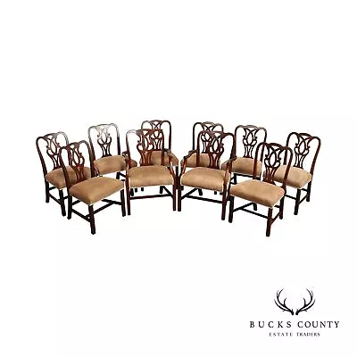 Baker Furniture Chippen. Style Vintage Set Of 10 Carved Mahogany Dining Chairs • $2995