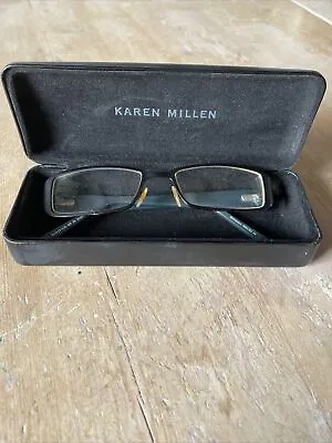 KAREN MILLEN  Glasses . Black Frame Silver Patterned Sides. Original Case. • £7.99