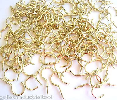 144 Goliath Brass 1-1/2  Cup Hooks Ch112 Screw Plant Hanger Key Jewelry Holder  • $20.99