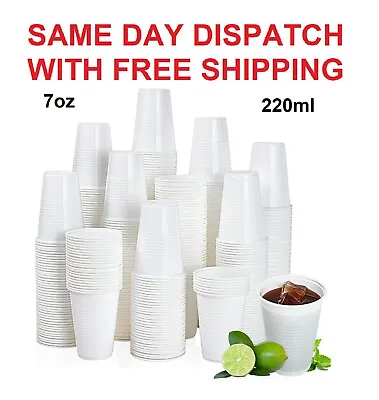 300 X White Plastic Reusable Drinking Cups 7oz (220ml) For Catering Supply • £12.45