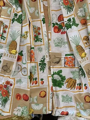 Vintage 60s 70s MCM Fruit Veggies Mushroom Kitchen Curtains 2 Pc Set Simpsons • $46