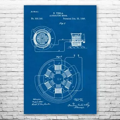 Tesla Alternating Motor Patent Poster Print 12 SIZES Engineering Student • $15.95