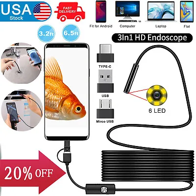 3in1 Borescope Endoscope 6 LED Inspection Scope Camera For Android Cell Phone US • $9.99