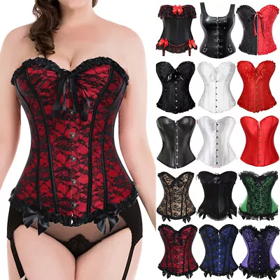 Women Black Bustier Corset Top Steampunk Lace Up Overbust Waist Training Cincher • $19.79