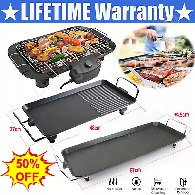 Electric Table Top Grill Griddle BBQ Hot Plate Camping Cooking Cast Iron Pan New • £24.70