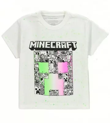 Minecraft Paint Splatter Girls Kids White T-Shirt Tee 5-6 Yrs - Free P+P • £4.99