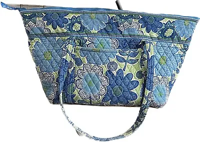 Vera Bradley Large Overnighter Bag Blue Green Daisy Doodle Duffle Weekender • $18.75