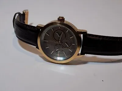 Marc Anthony Watch Men Gold Tone Round Gray 44mm Dial Leather Strap FMDMA519 • $29